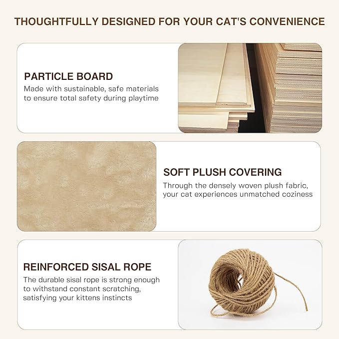 Cat Wall Shelves with Cat Tree, 26-in-1 Wall Mounted Pet Furniture with 40''L Tunnel, Scratching Posts, House, Step and Floating Bridge, Cat Climbing Wall Systems with 63'' Cats Tower, Beige