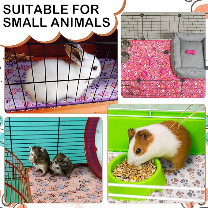 Moukeren 5 Pcs Waterproof Guinea Pig Blankets Winter Small Animal Fleece Blanket Pet Soft Warm Sleep Mat Pad Cover Guinea Pig Cage Liners for Ferret Hamster Rabbit Chinchilla (Paw Print,12 x 12'')