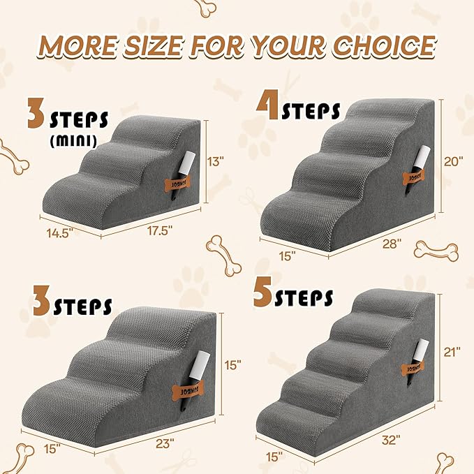 Romrol Dog Stairs Ramp for Small Dogs, 33D Pet Stairs Steps with Durable Non-Slip Waterproof Fabric Cover, Dog Slope Stairs to Bed for Small Dogs and Cats or Pets Joints, 3-Steps