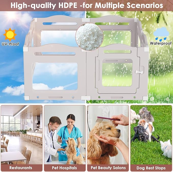 Acrylic Dog Playpen Indoor, Puppy Cat Small Pet Play Pen, 50.8" L x 50.8" W x 23.6" H Clear PlayPen for Cat Rabbit Ferret, Dog Fence Crate Whelping Cage (Apricot Gray, 8 Panel)
