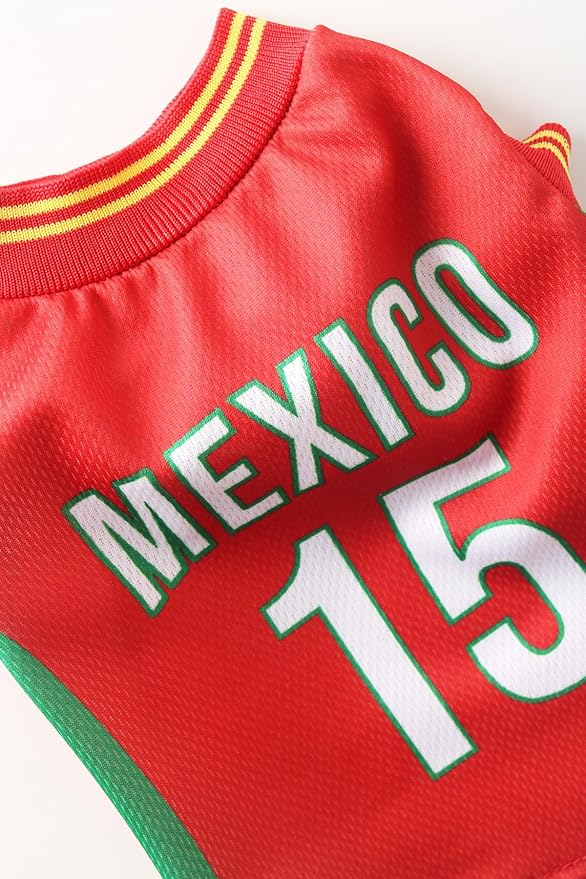 DroolingDog Mexico Pet Dog Jersey Costume, Summer Cooling Mesh Fabric, Soccer Sportswear Team Jersey, Lightweight Football Casual Clothes for Small Dogs, Red, Large