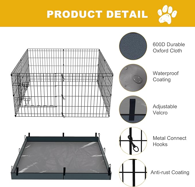 Dog Playpen, Foldable Metal Puppy Play Pen with Bottom Pad, 24x30in 8 Panels Dog Playpen with Door for Indoor Outdoor, Heavy-Duty Pet Exercise Fence for Small Medium Animals