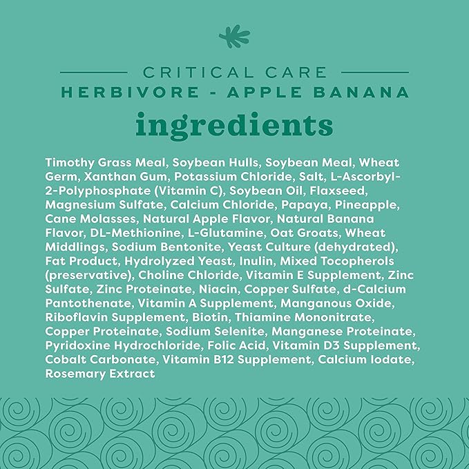 Oxbow Critical Care Herbivore, Emergency Guinea Pig Food, Rabbit Food for Recovery, Natural Apple Banana Flavor, Critical Care for Guinea Pig Emergency Kit, Made in USA, 141 Grams