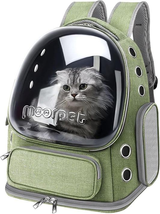 Cat Backpack Carrier, Breathable Cat Carrier Large Space Bubble Pet Backpack for Kitty Small Dog up to 20lbs, Transparent & Foldable Pet Carrier for Travel Hiking, Green