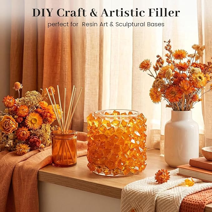 DOMESTAR Orange Fake Ice Rocks, 150 PCS Acrylic Crystal for Vase Fillers | Fake Diamonds for Table Centerpieces Birthday Party Decor, Fish Tanks Decor Table Scatter DIY Craft Supplies