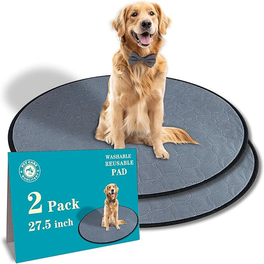 Bunlitent Washable Pee Pads for Dog, 2 Pack, 27.5 Inch Round, Reusable Puppy Pads with Quick Dry, Anti-Slip for Dogs, Cats & Whelping