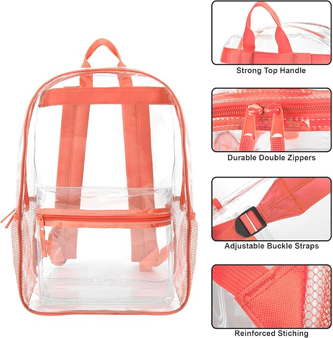 Trail maker Clear Backpack Heavy Duty with Padded Straps, Side Pockets for Kids, Boys, Girls, School, Stadium Approved Events