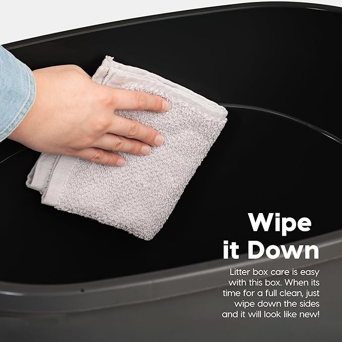 IRIS USA Cat Litter Box Large Top Entry with Lid Enclosed Covered Hooded Design Litter Catching Scatter Shield Pan Dog Proof Pet Proof Scoop Included Odor Control for Indoor Cats Kittens Black/Gray