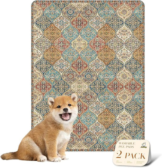 nunubaby Washable Pee Pads for Dogs, Stylish, Non-Slip and Leak-Proof Pee Mat. Ultra-Absorbent Reusable Potty pad for Crates and Floors.(Cream/Multi, 18" x24" )