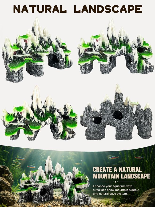 Aquarium Decor - Large Mountain Rock Cave for Fish Tank, Aquarium Hideout Ornament with Rock Texture for Betta, Guppy, Shrimp - Aquatic Hide Decoration, Fish Hiding House（White）