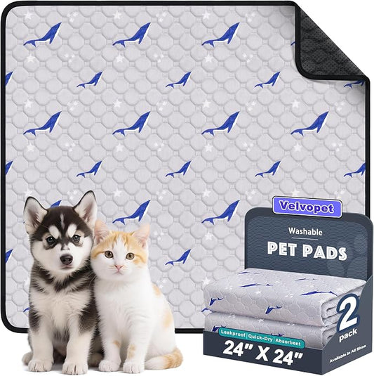 Washable Pee Pads for Dogs, 2 Pack Puppy Pads, Super Absorbent & Leakproof with Anti-Slip Bottom for Dog Training, Crates, Car, Pet Pee Pads, and Furniture Protection, 24"x24"