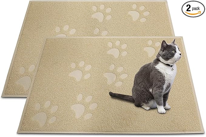 Andalus Large Cat Litter Mat, Pack of 2 - Waterproof, Non-Slip & Easy to Clean Cat Litter Box Mat for Extra Efficient Pet Litter-Trapping, Beige (30” X 18”)