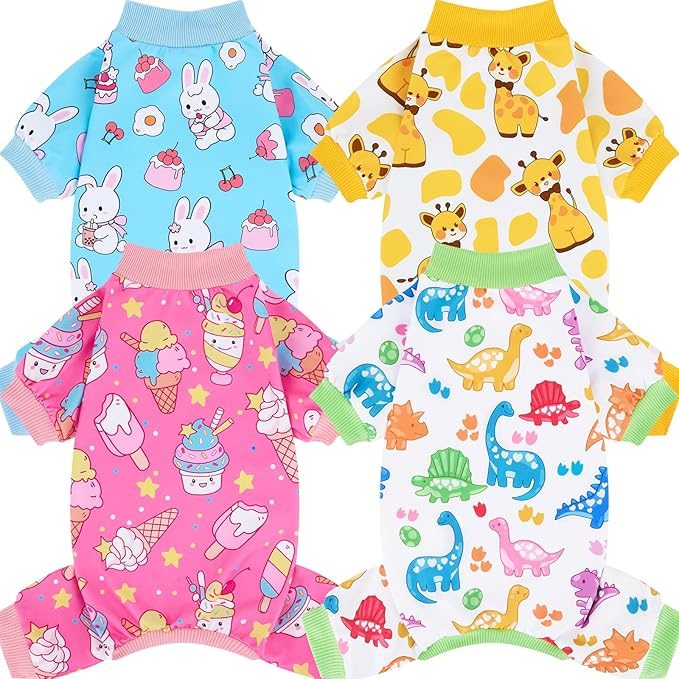 XPUDAC 4 Pieces Dog Pajamas for Small Dogs Boy Girl Soft Stretchy Pjs Onesies Puppy Clothes for Dog Cat Pet Outfits, XX-Large