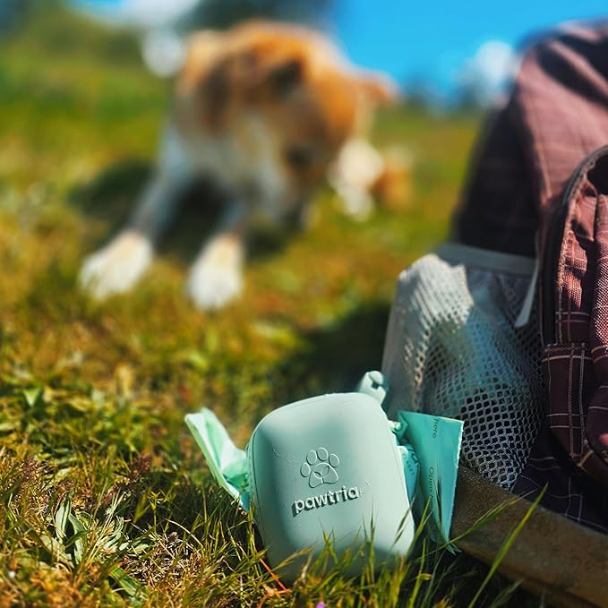 Pawtria Walk Duo Set: Certified Home Compostable Dog Poop Bags (120) + Premium Silicone Dog Poop Bag Dispenser (3.25"H X 2.75"L), BPA-Free, Leak-Proof, Light, Durable, Supports Rescue Dogs