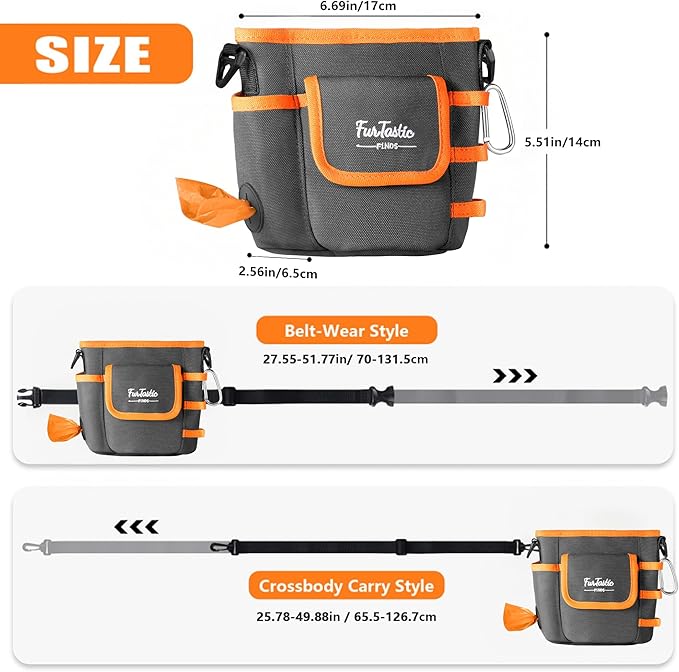 Upgraded Dog Treat Pouch with Quick-Release Magnetic Closure, 3-Way Wear Treat Bags, 900D Waterproof Fabric, 4 Storage Spaces, Treat Pouch for Pet Training Walking (Dark Grey)