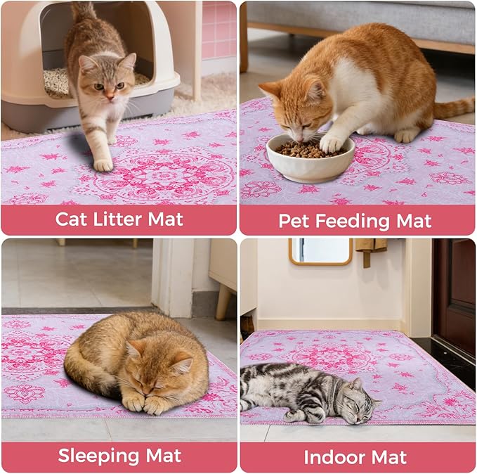 Homimp Cat Litter Mat, Litter Trapping Mat 2 Pack, Contains Mess from Box, Protects Floors,Urine Waterproof,Non-slip,Less Waste Cat Litter Box Mat,Soft on Kitty’s Paws,Washable,Absorbent,Pink 18"X24"