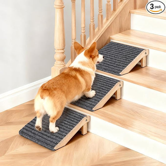 3-in-1 Dog Ramp for Stairs, Foldable Dog Stairs for Senior Dogs | 4.2"H, 3 Pack, Dog Steps & Calf Stretcher & Footrest, Gentle on Hips & Joints for Medium Dogs, Anti-Slip & Portable