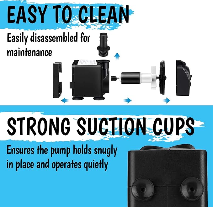 550GPH Submersible Pump 30W - Ultra Quiet Fountain Water Pump, 2000L/hr, 7.2ft High Lift, 3 Nozzles - Submersible Water Pump for Aquarium, Fish Tank, Pond, Hydroponics, Statuary (Compact 550GPH)