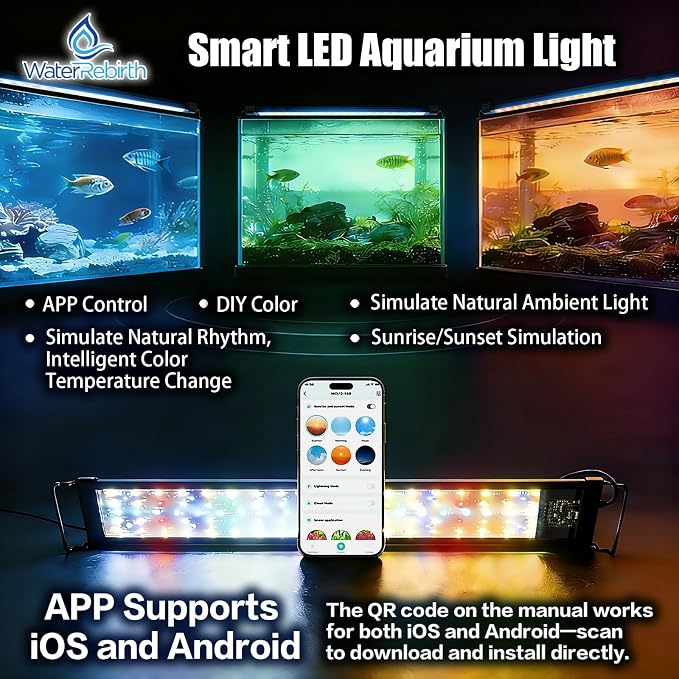 Smart LED Aquarium Light for Freshwater Tanks - App Control DIY Spectrum, Auto Timer & Sunrise Sunset Simulation (30-36 INCH)