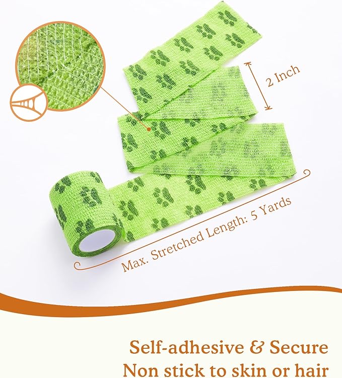 Paw Design Self Adhesive Bandage, Elastic Cohesive Wrap for Gear Grip & Cable Organizing, 2 Inches X 5 Yards, 8 Rolls, Rainbow Paw