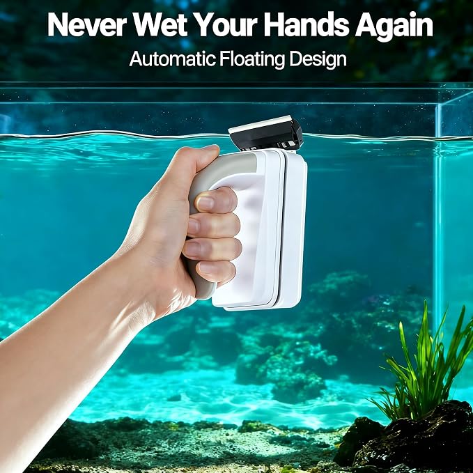 Large Magnetic Aquarium Glass Cleaner, Double Sided Floating Fish Tank Scrubber with Removable Handle & Titanium Blade Algae Scraper, Strong Magnet Tool for Removing Algae, Fits 1/4 to 1/2 Inch Thick