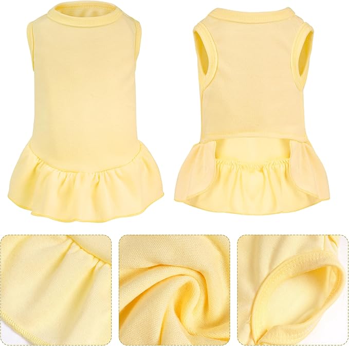 2 Pcs Dog Dress Cute Cat Skirt Solid Color Summer Clothes for Small Pet Dogs Cat (Yellow,Pink, X-Small)