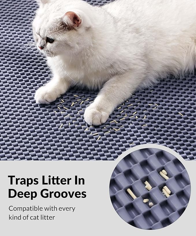 Cooyes Cat Litter Mat - Cut to Fit Any Place, 35"x23" Large Litter Trapping Mat for Litter Box, Easy to Clean, Waterproof & Non-Slip Kitty Pad, Scatter Control to Protect the Floor (Grey)