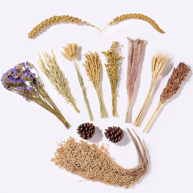 BUCATSTATE Natural Hamster Bedding - Flowers & Herbs & Sprays for Cage Habitat Decor - Treat Cereal Grain for Dwarf Syrian Gerbils, Mice, Rat, Forage, Enrichment (76PCS)