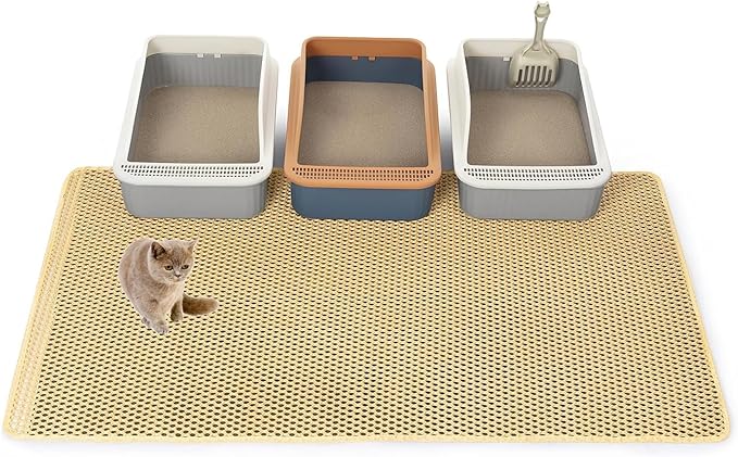 Extra Large Litter Box Mat,XXL 47x36 inch Cat Litter Tracking Mat,Double Layer Litter Matt Rug,Non-Slip Waterproof Multi-Cat (Khaki)