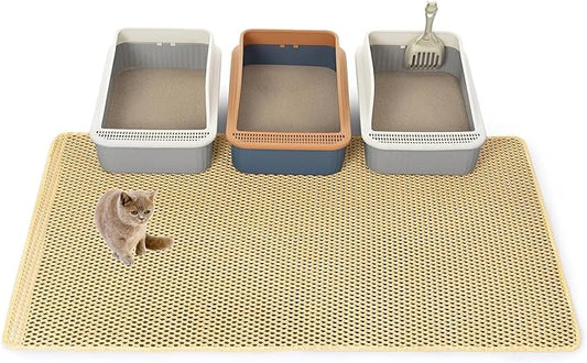 Extra Large Litter Box Mat,XXL 47x36 inch Cat Litter Tracking Mat,Double Layer Litter Matt Rug,Non-Slip Waterproof Multi-Cat (Khaki)