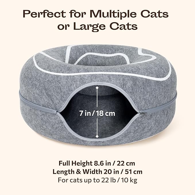 Peekaboo Cat Cave Donut - Cat Tunnel Bed for Indoor Cats – Cute Patterns Hideaway for Multiple & Large Cats, Scratch-Resistant (Dark Gray)