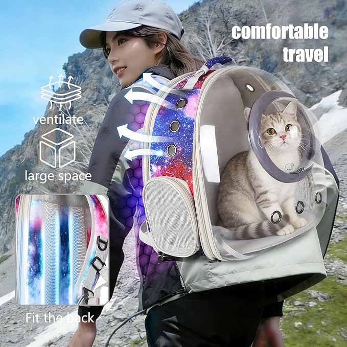 Galaxy Blue Cat Bubble Backpack,Back Expandable cat Backpack with Clear Window -Space Capsule Cat Carrier for Kitten Bunny Small Puppy Vet and Outdoor Adventure(Galaxy Blue)