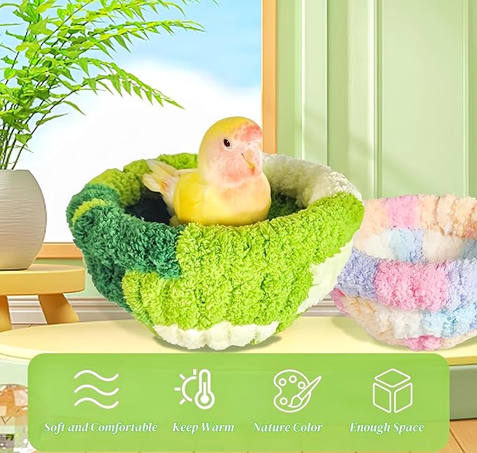 Warm Bird Nest Bed with Suction Cup Bird Snuggle Hut Breeding Bird House Plush Hanging Bird Bed for Parakeet, Conure, Budgie, Cockatiel, Lovebird, Finch, Hamster-Green