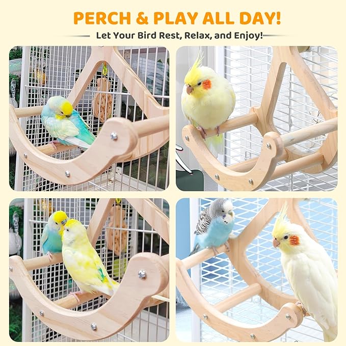 Bird Perch Toy, Interactive Rocking Parakeet Toys and Perches, Wooden Exercise Cockatiel Toys, Intelligence Birds Enrichment Toy for Parrot, Bird Cage Accessories Perch for Budgies Conure