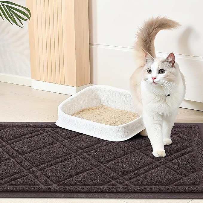 Smiry Cat Litter Box Mat 36x24, Non-Slip Water Resistant Litter Trapping Mat, Easy Clean Less Waste and Urine-Locking Cat Carpet for Indoor, Brown