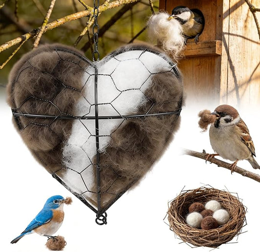 Handmade Alpaca Fiber Bird Nesting Heart, Birds Nests Material Holder, Hummingbird Houses Nest Boxes, Winter Tree Shelter for Wild Birds, Gifts for Outside Garden Art Birdhouse, Birds Lovers (1)