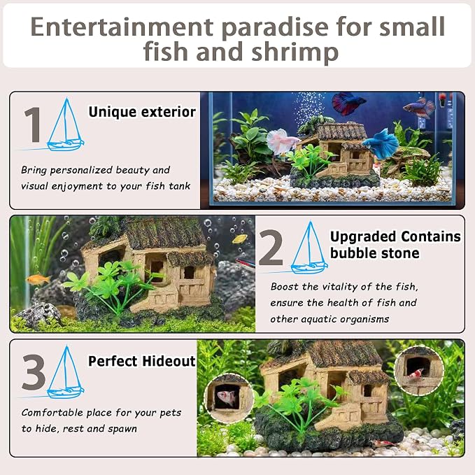 Resin Castle Decorations Set Fish Tank Bubbler Aquarium Decor | Aquarium Bubbler Betta Hideout Fish House Fish Tank Decor Air Stones For Aquariums Fish Tank Accessories Aquarium Cave