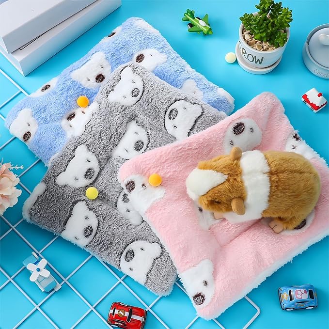 Jetec 3 Pcs Bunny Guinea Pig Beds Soft Bunny Mats Warm Guinea Pig Mat Small Animal Bed Pads Fleece Sleeping Pads for Indoor Rabbit Hamster Squirrel Hedgehog Chinchilla(Fleece,Bear,Light Pink)