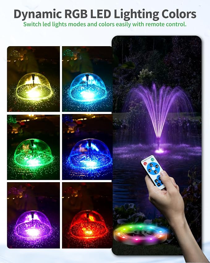 Pond Pump with LED Lights, 660GPH Submersible Pump RGB Pond Filter System with Adjustable Height & Water Flow for Garden Pond Fish Tank Day & Night Pond Decoration -P1104D