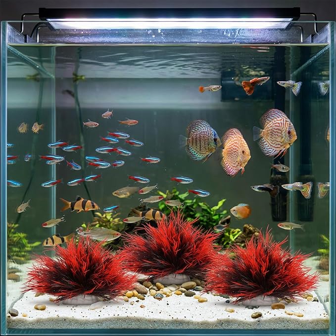 3 Pack Aquarium Plant Fish Tank Plant with Weighted Base Black Red | Plastic, Realistic, Small Aquarium Grass, Fish Tank Decorations