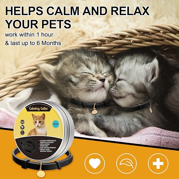 Weewooday 4 Pcs Cat Calming Collar Adjustable Pheromones Scent Relaxing Cat Collar with 2 Pendant for Puppies Reduce Stress Aggression Anxious, up to 15 Inches(Black)