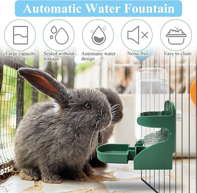 kathson Rabbit Water Dispenser for Cage 17 Oz Hanging Guinea Pig Water Bottle No Drip Gravity Automatic Bunny Water Bottle No Leak Small Animal Water Bottle for Chinchilla Ferret Hamster(Green