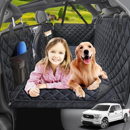 URPOWER 2026 Upgraded Back Seat Extender for Dogs - Large Hard Bottom Dog Car Seat Cover Holds 550lbs, Waterproof Dog Hammock Pet Bed with High-Density Foam Non-Slip Backseat Protector