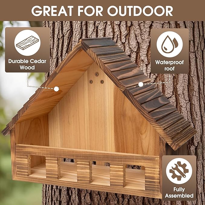 SWANGSA 2 Pack Carbonized Mourning Dove Nesting Box, Cedar Birdhouses for Outdoor Doves and Other Small Birds