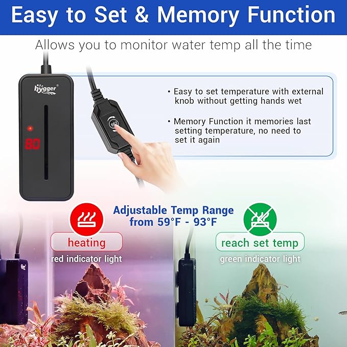 hygger Small Submersible Aquarium Heater 25W Mini Betta Fish Tank Heater with LED Display Adjustable Temperature for 2-5 Gallon Freshwater Saltwater Coral Reef Tanks
