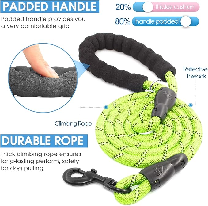 BAAPET 2/4/5/6 FT Dog Leash with Comfortable Padded Handle and Highly Reflective Threads for Small Medium and Large Dogs (4FT-1/2'', Green)