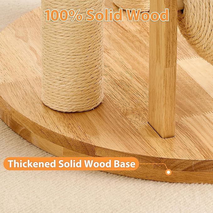 Modern Cat Tree Small Tower with Scratching Post for Indoor, Solid Wood Multifunctional Corner Cat Tree Tower with Bed