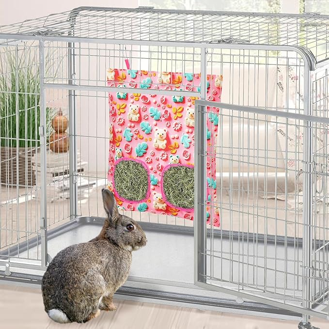 UPINS 3 Rabbit Hay Feeder- 2-Hole Hanging Hay Feeder for Rabbits, Hamsters, Chinchillas and Small Pets