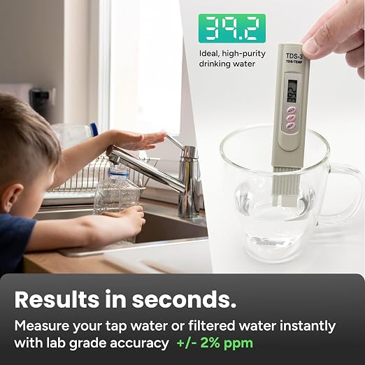 Water Quality Tester, Portable Digital TDS Meter (0-9990 ppm) for Drinking Water, Aquariums, Pools, Spas, Hydroponics & Filtered Water with LCD Display & Thermometer