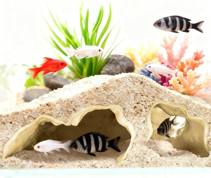 Aquarium Cave Tunnel 3D Printed - Fish Tank Decoration Natural Fish Hideout for Pleco, Shrimp & Corydoras | Sinking Base & Viewing Ports | Substrate-Friendly Decor (6.7" Under Gravel Design)